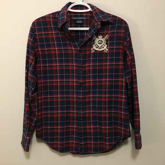 Ralph Lauren Crested Plaid 100% Cotton Flannel Button Down Shirt - Picture 1 of 15